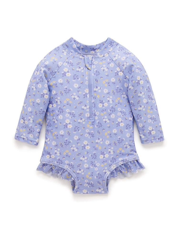 Blauw - Purebaby Floral Long Sleeve Swimsuit - Image 3 of 6