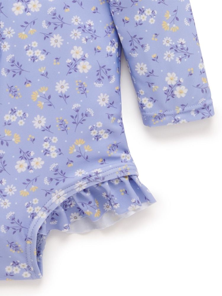 Purebaby Blue Floral Long Sleeve Swimsuit - Image 6 of 6
