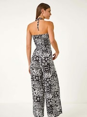 Roman Black Abstract Print Shirred Bandeau Jumpsuit - Image 4 of 5