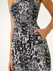Roman Black Abstract Print Shirred Bandeau Jumpsuit - Image 5 of 5