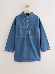 Mid Blue Mini Long Sleeve Utility Denim Dress - Image 1 of 3