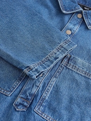 Mid Blue Mini Long Sleeve Utility Denim Dress - Image 2 of 3