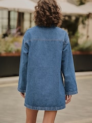Mid Blue Mini Long Sleeve Utility Denim Dress - Image 4 of 8