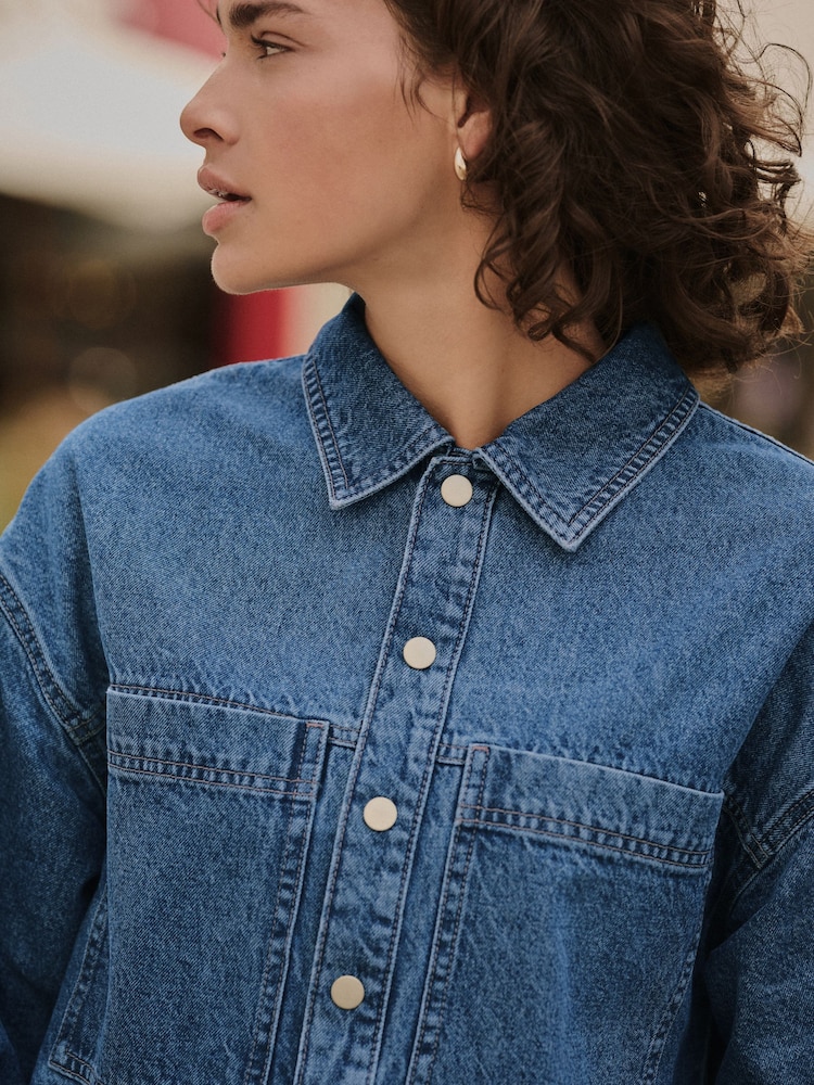 long sleeve denim dress uk Sosandar Dark Indigo Denim Long Sleeve Button Front Midi Dress - Navy