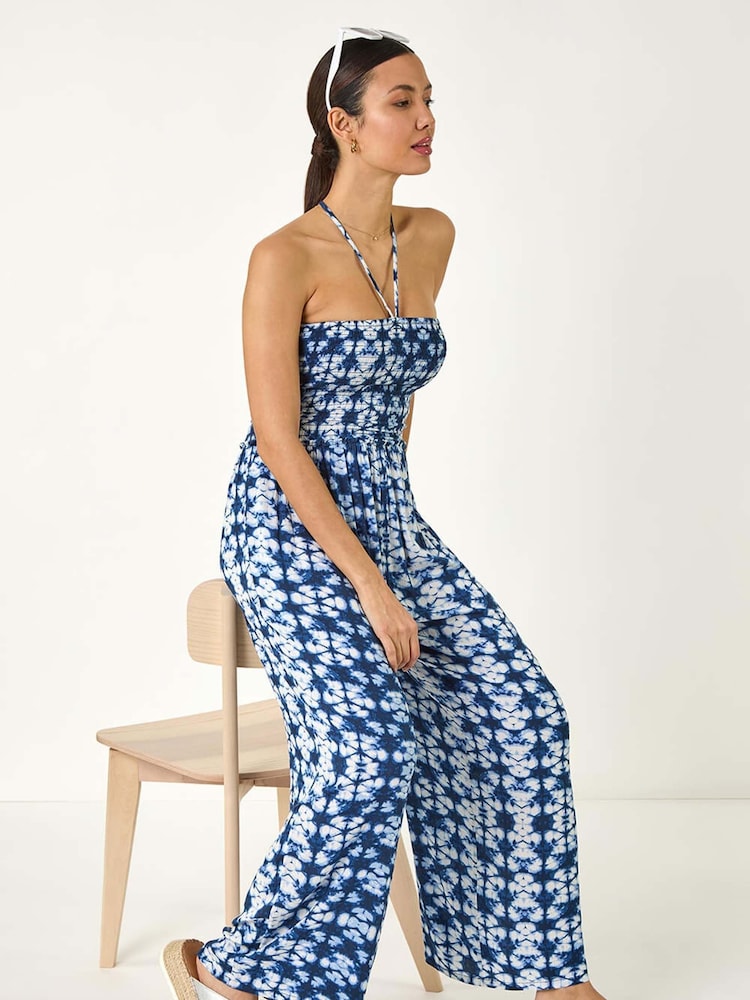 Roman Abstract Shirred Bardot Jumpsuit - Imagen 1 de 5