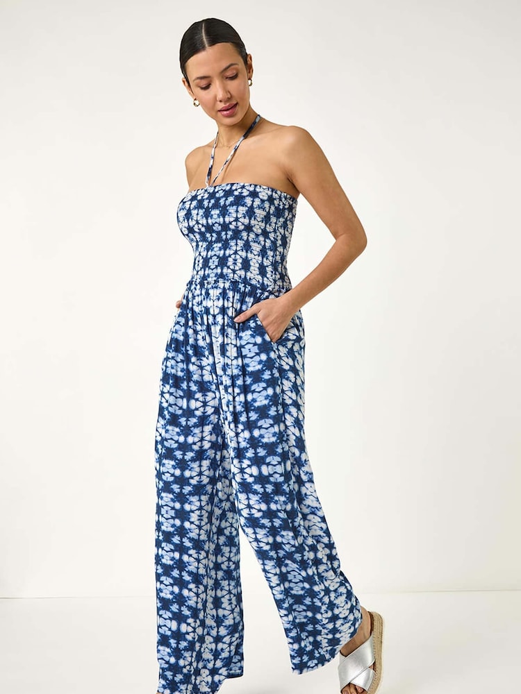 Roman Abstract Shirred Bardot Jumpsuit - Imagen 2 de 5
