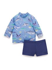 Purebaby Blue Sky Submarine Long Sleeve Rashie Shorts Set - Image 1 of 5