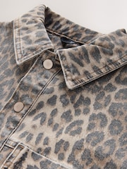 Leopard Print Mini Long Sleeve Utility Denim Dress - Image 2 of 3