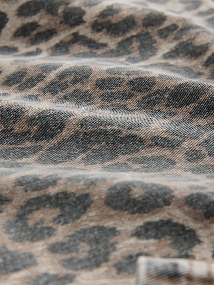 Leopard Print Mini Long Sleeve Utility Denim Dress - Image 3 of 3
