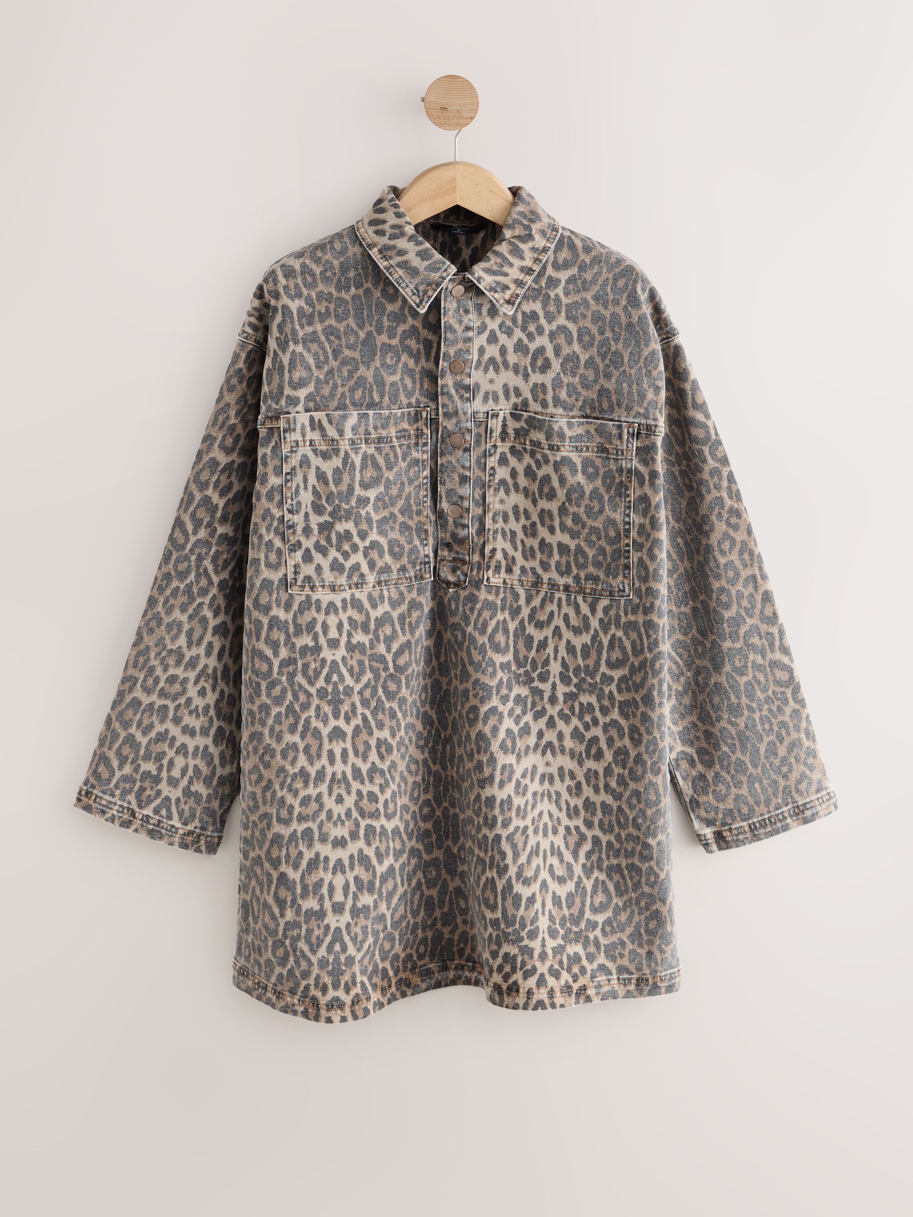 Buy Leopard Print Mini Long Sleeve Utility Denim Dress from Next USA