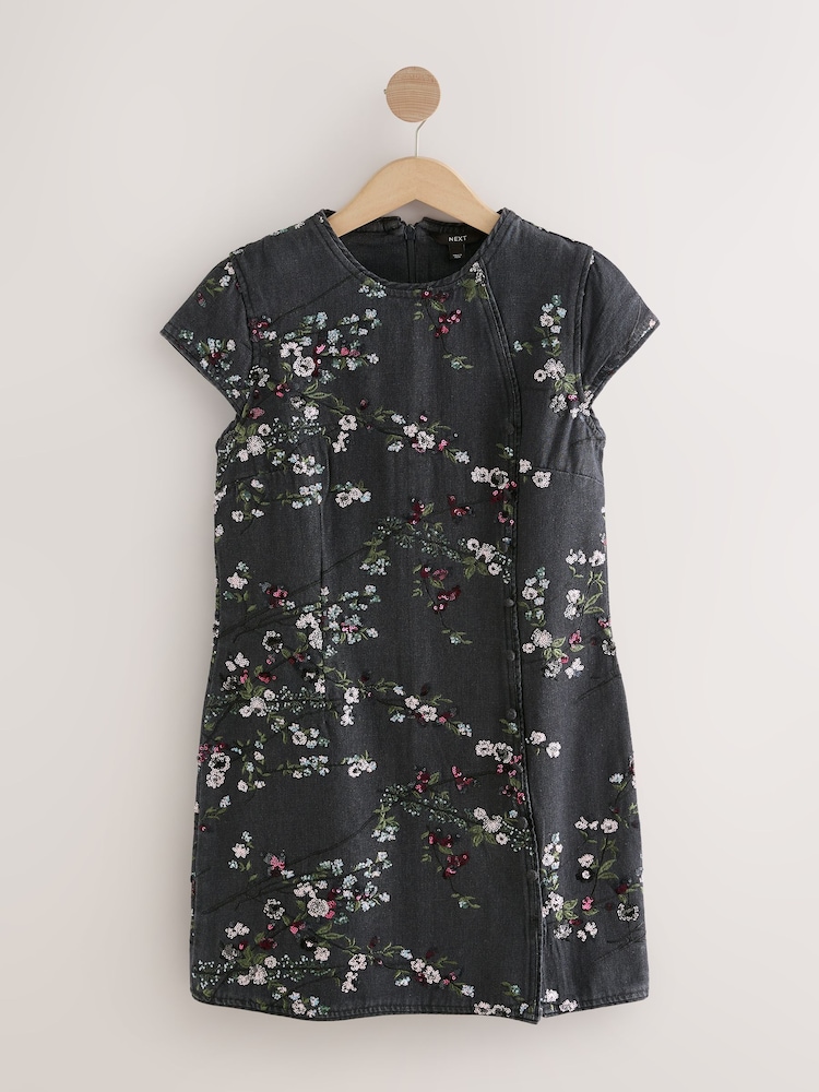 Buy Black Embellished Cap Sleeve Denim Mini Dress from Next USA