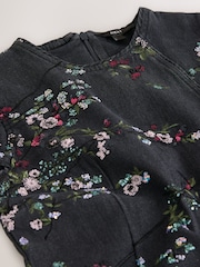 črna - Embellished Cap Sleeve Denim Mini Dress - Slika 8 iz 8
