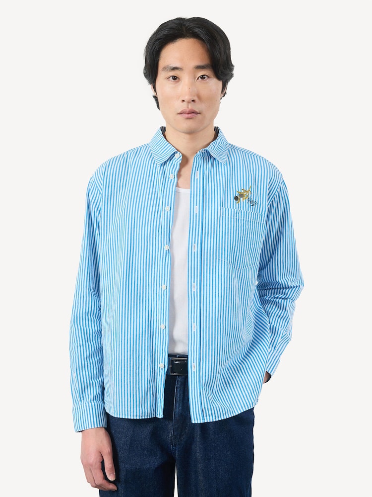 Percival Blue Olive Pinstripe Shirt - Image 1 of 5