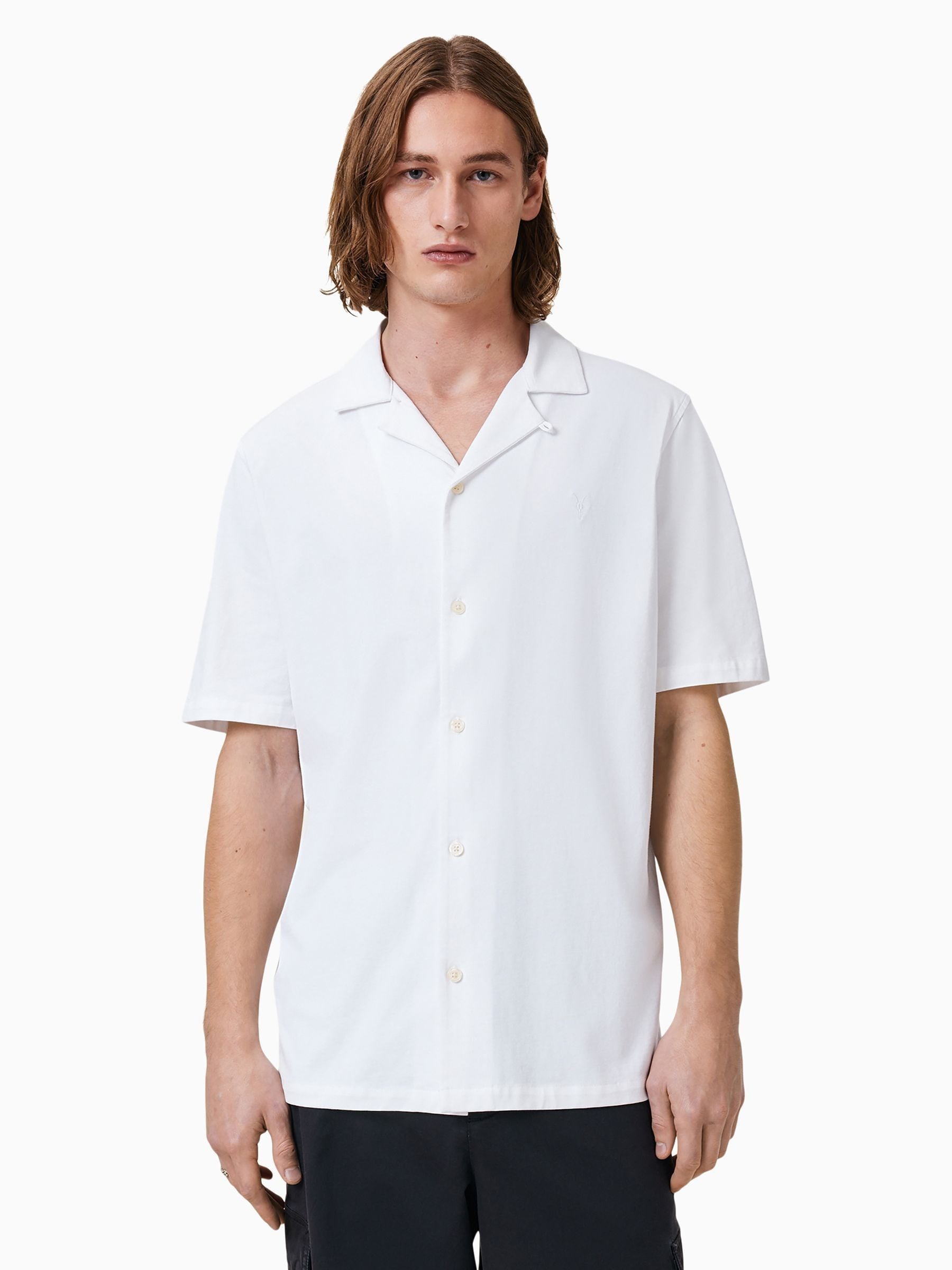 All Saints Men's White Allsaints Hudson Black Short Sleeve Button Up Shirt