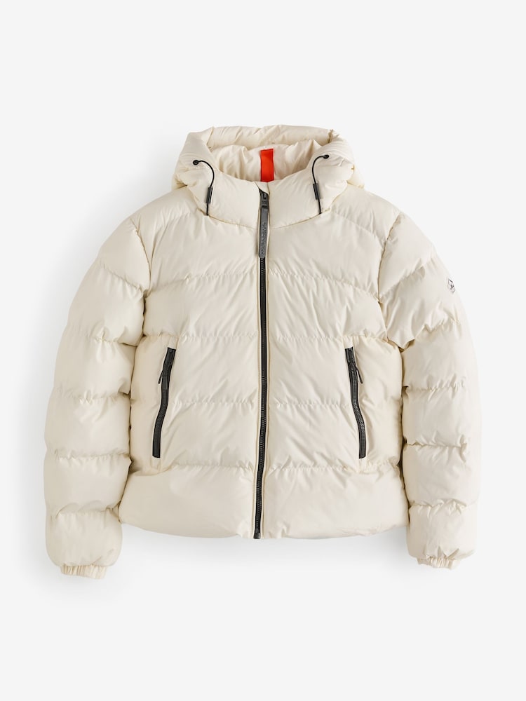 Superdry Cream Hooded Sports Puffer Jacket - Image 1 of 8 Superdry Cream Hooded Sports Puffer Jacket - Image 1 of 8
