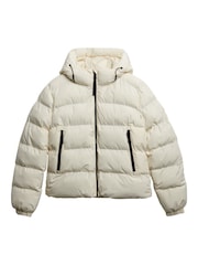 Superdry Cream HOODED SPORTS PUFFER JACKET - Image 7 of 8