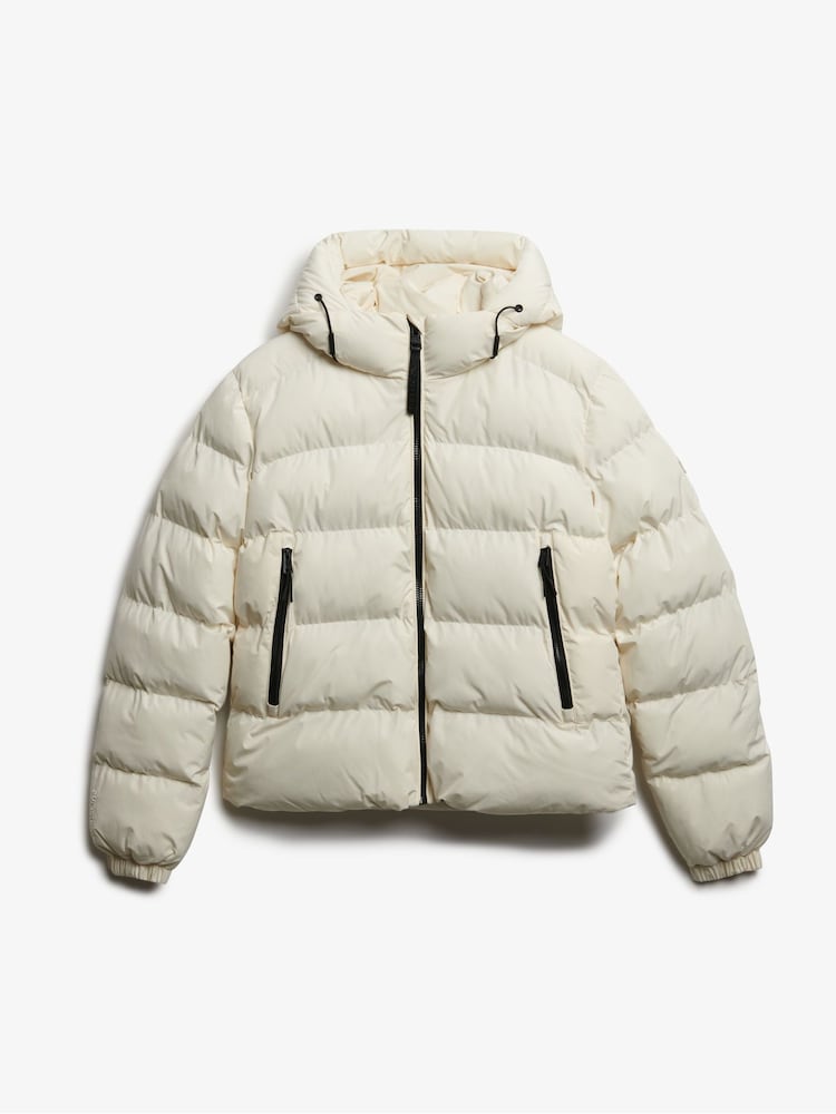 Superdry Cream Hooded Sports Puffer Jacket - Image 8 of 8 Superdry Cream Hooded Sports Puffer Jacket - Image 8 of 8