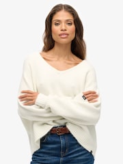 Superdry White Brushed Oversized V-Neck Jumper - Image 2 of 5