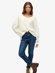 Superdry White Brushed Oversized V-Neck Jumper - Image 3 of 5