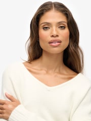 Superdry White Brushed Oversized V-Neck Jumper - Image 4 of 5