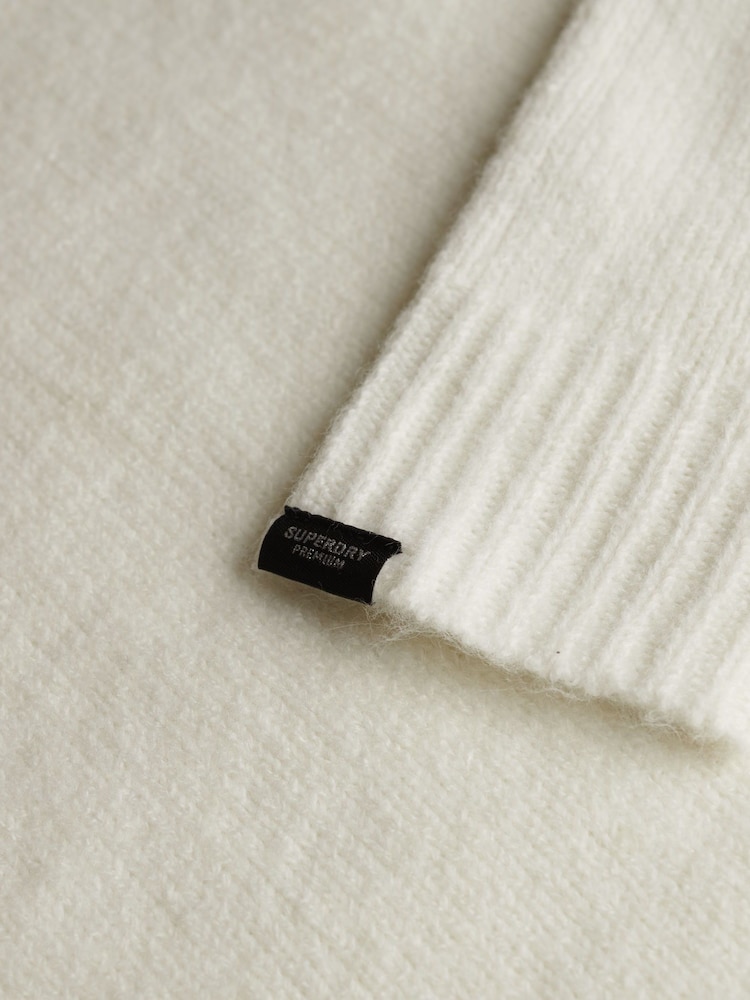 Superdry White Brushed Oversized V-Neck Jumper - Image 5 of 5 Superdry White Brushed Oversized V-Neck Jumper - Image 5 of 5