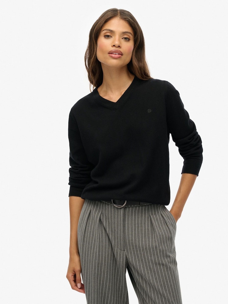 Superdry Black Classic V-Neck Jumper - Image 1 of 5