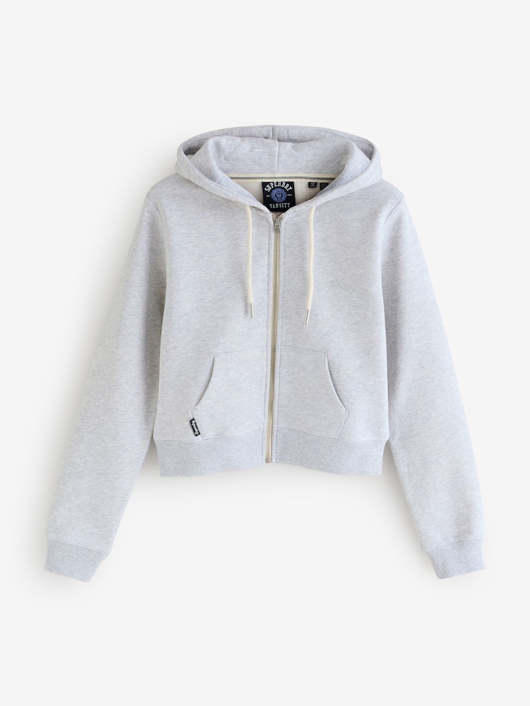 Superdry Grey Essential Logo Cropped Zip Hoodie - Image 1 of 1