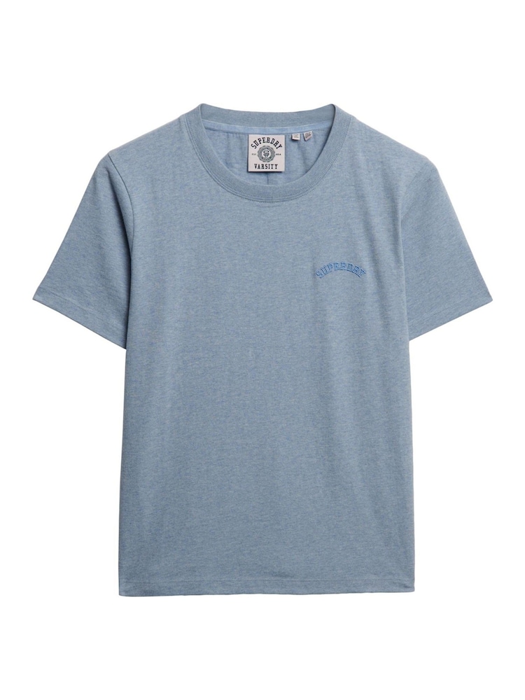 Superdry Blue Essential Logo Embroidered T-Shirt - Image 2 of 2 Superdry Blue Essential Logo Embroidered T-Shirt - Image 2 of 2