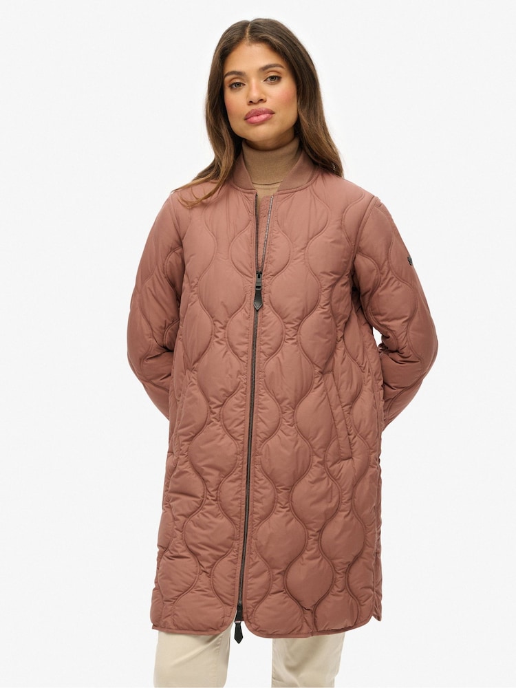 Superdry Brown Long Quilted Liner Jacket - Image 1 of 6