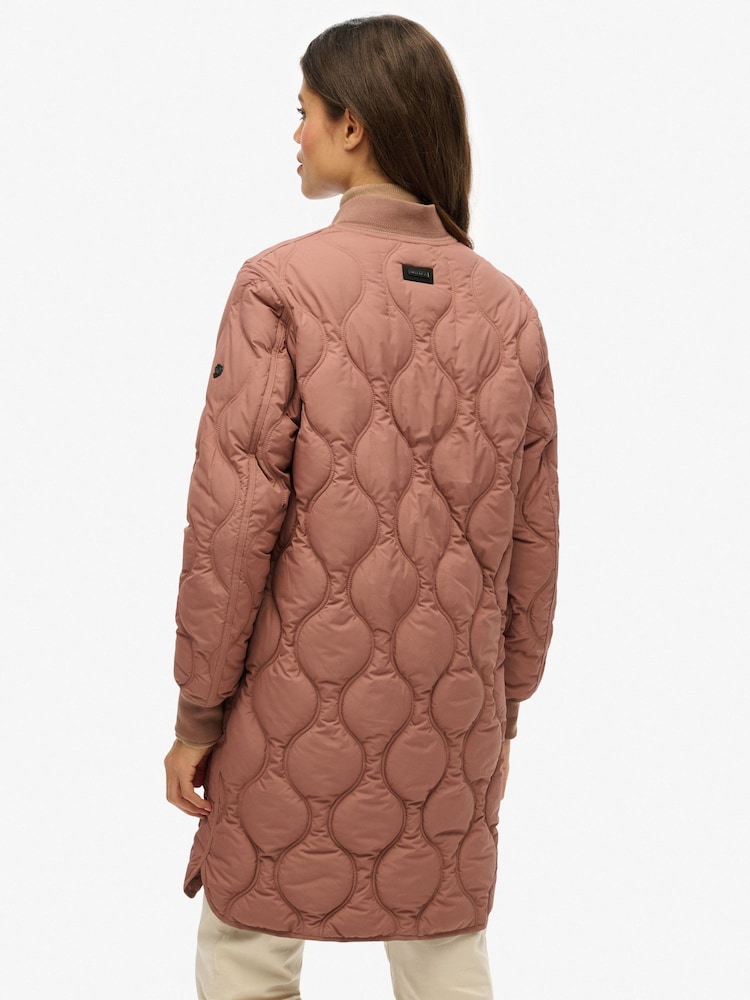 Superdry Brown Long Quilted Liner Jacket - Image 2 of 6