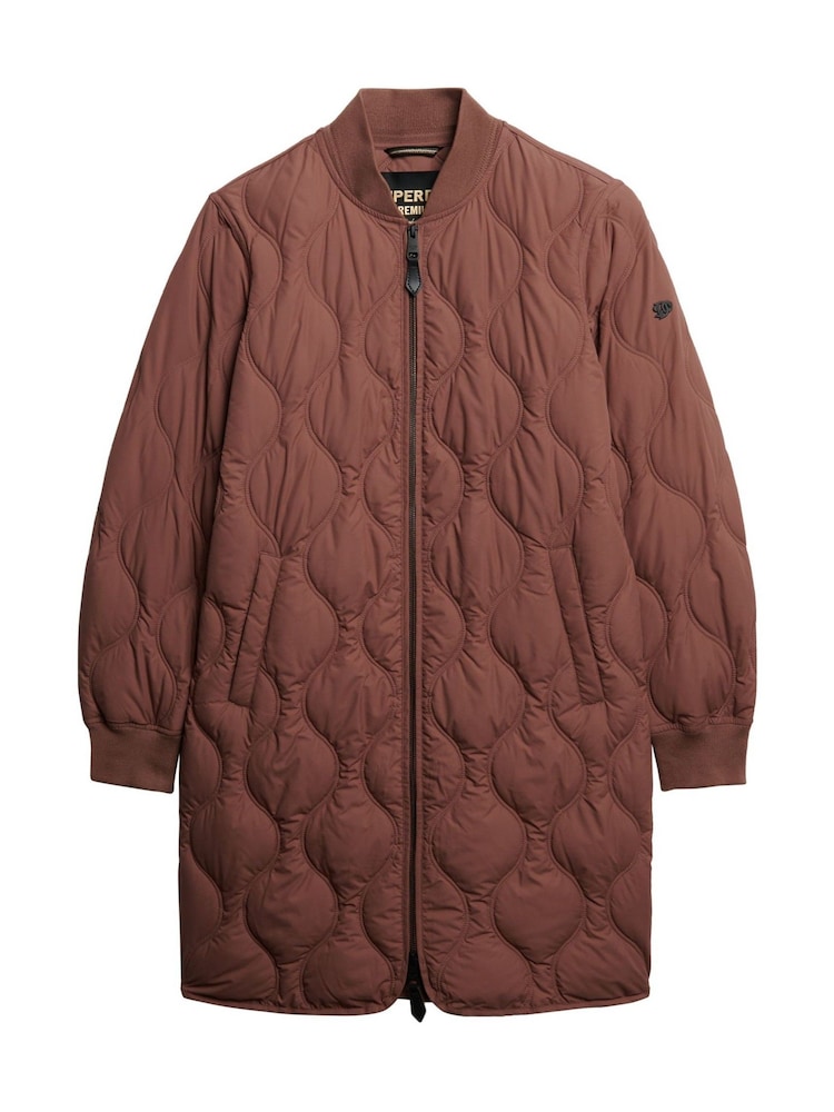 Superdry Brown Long Quilted Liner Jacket - Image 6 of 6
