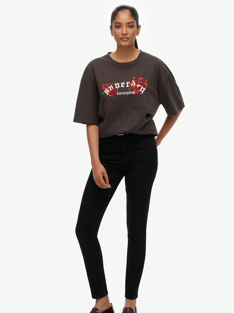 Superdry Black Oversized Night Garden T-Shirt - Image 2 of 5 Superdry Black Oversized Night Garden T-Shirt - Image 2 of 5