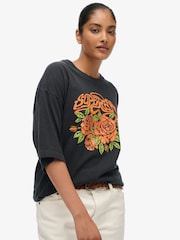 Superdry Black Oversized Biker Rock T-Shirt - Image 3 of 5
