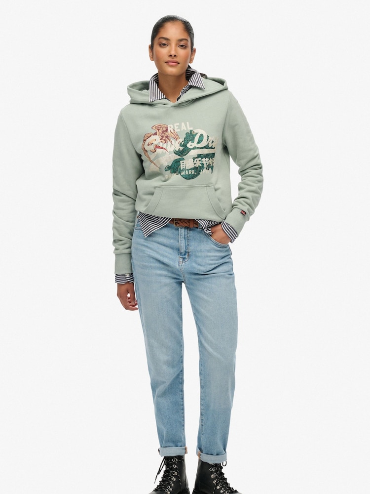 Superdry Green Tokyo Vintage Logo Relaxed Hoodie - Image 1 of 6 Superdry Green Tokyo Vintage Logo Relaxed Hoodie - Image 1 of 6