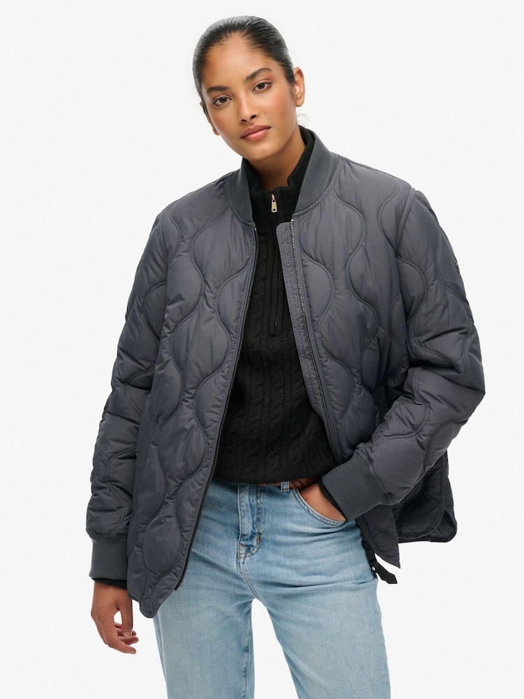 Superdry Black Short Quilted Liner Jacket - Image 1 of 7 Superdry Black Short Quilted Liner Jacket - Image 1 of 7