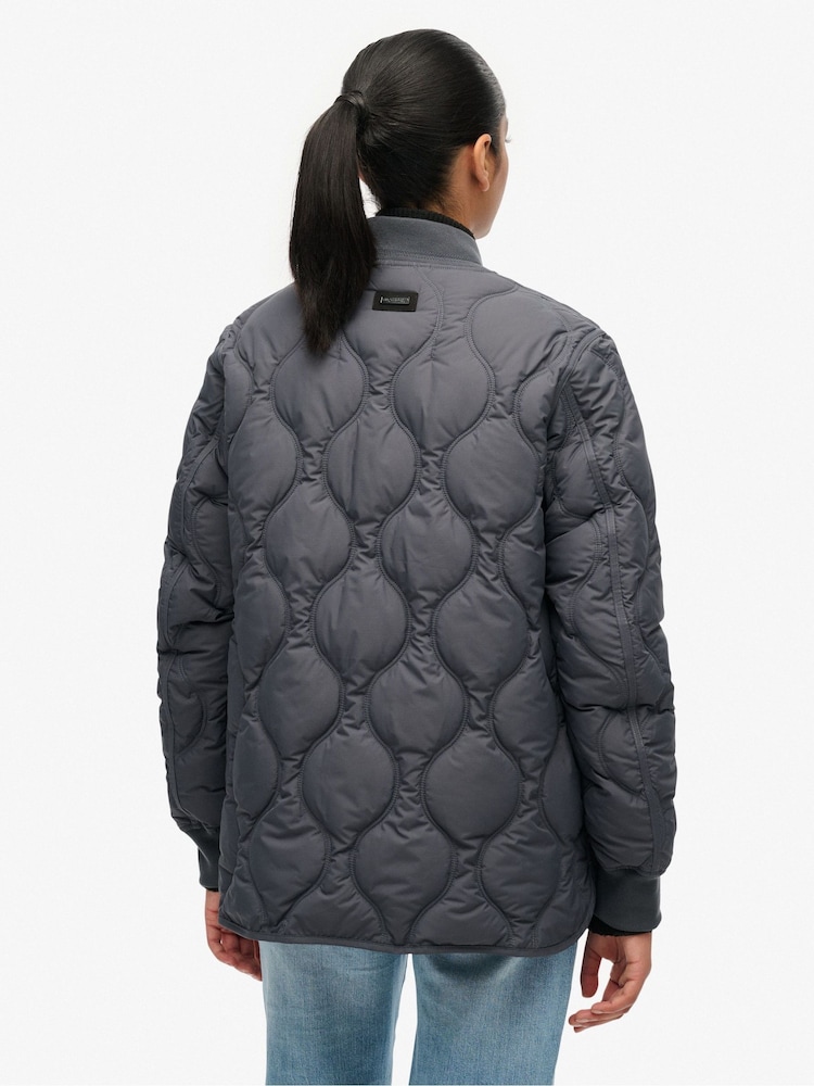 Superdry Black Short Quilted Liner Jacket - Image 2 of 7 Superdry Black Short Quilted Liner Jacket - Image 2 of 7