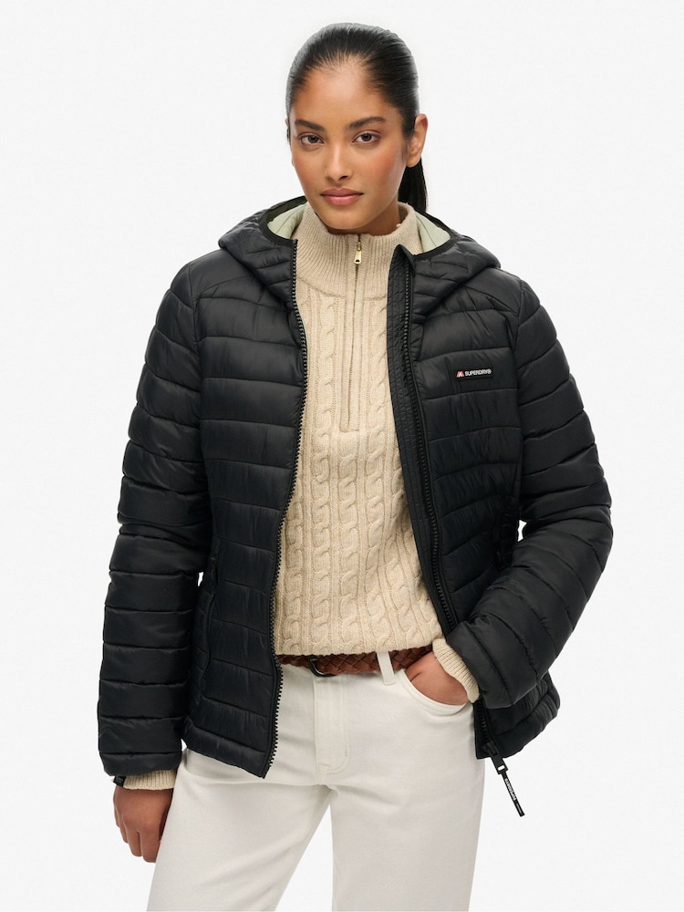 Superdry Black Hooded Fuji Lite Padded Jacket - Image 1 of 7 Superdry Black Hooded Fuji Lite Padded Jacket - Image 1 of 7