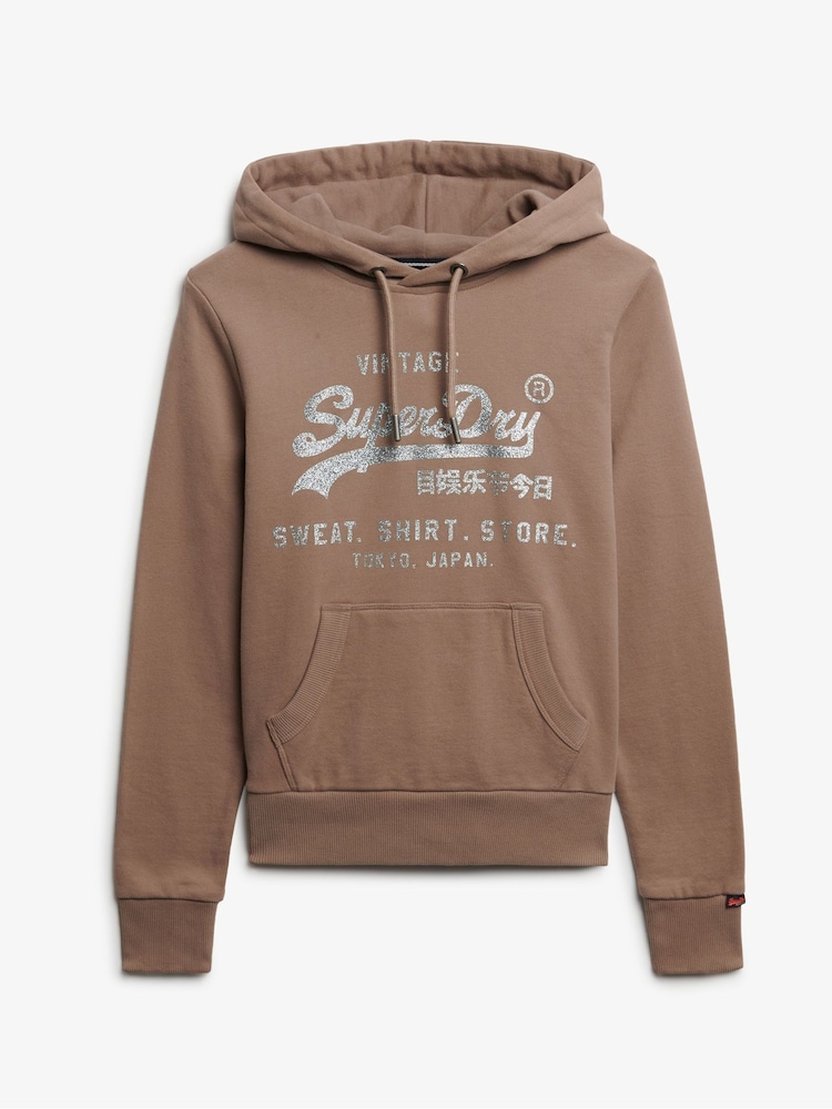 Superdry Brown Relaxed Embellished Vl Hoodie - Image 1 of 2