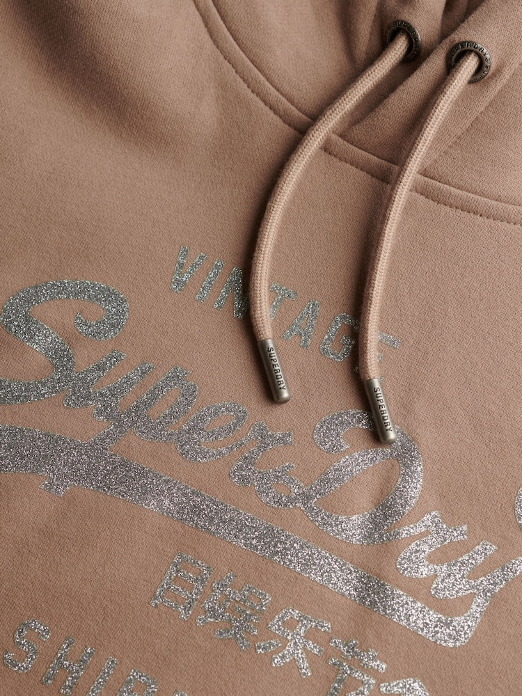 Superdry Brown Relaxed Embellished Vl Hoodie - Image 6 of 6 Superdry Brown Relaxed Embellished Vl Hoodie - Image 6 of 6