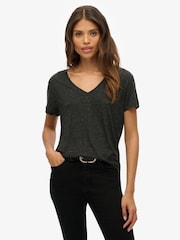 Superdry Black Studios Slub Emb Vee T-Shirt - Image 1 of 6