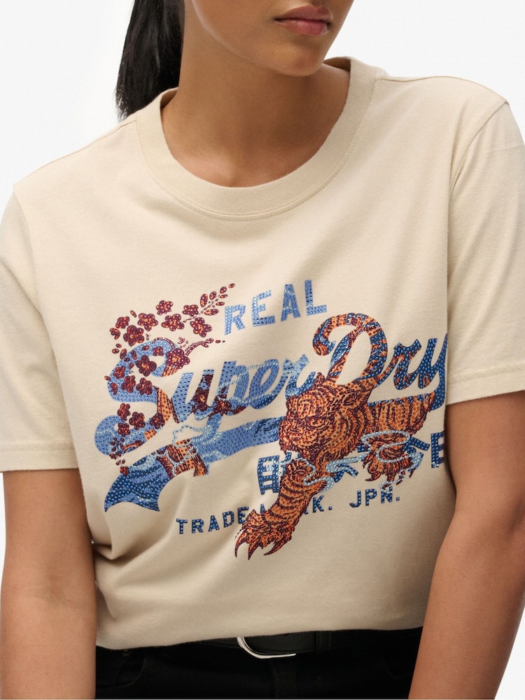 Superdry Natural Tokyo Vintage Logo Relaxed T-Shirt - Image 3 of 3 Superdry Natural Tokyo Vintage Logo Relaxed T-Shirt - Image 3 of 3