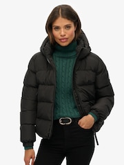 Superdry Black Hooded Sports Puffer Jacket - Image 1 of 8