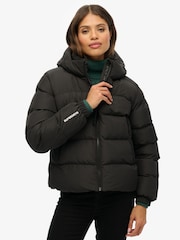 Superdry Black Hooded Sports Puffer Jacket - Image 2 of 8