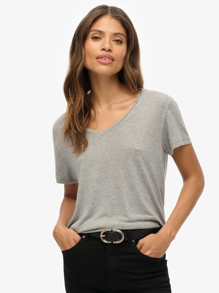 Cinza - Camiseta Superdry Studios Slub Emb Vee - Imagem 1 de 6
