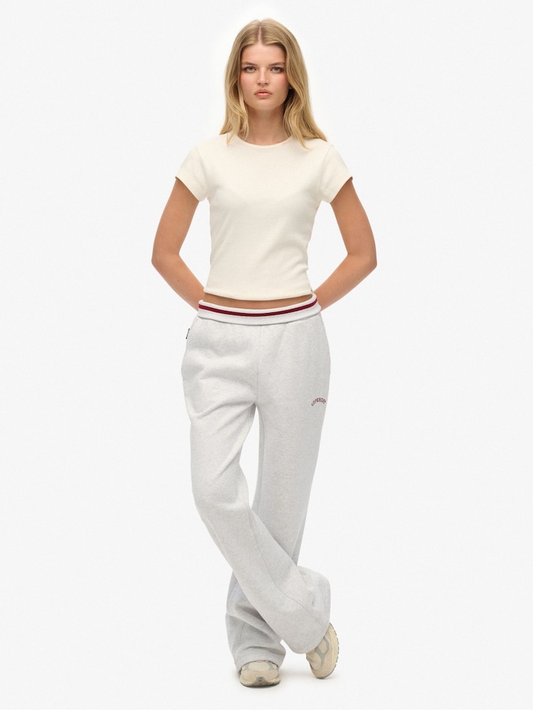 Superdry Grey Essential Logo Flare Joggers - Image 1 of 7 Superdry Grey Essential Logo Flare Joggers - Image 1 of 7