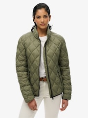 Superdry Green Diamond Quilt Fuji Lite 100% Cotton Jacket - Image 1 of 7