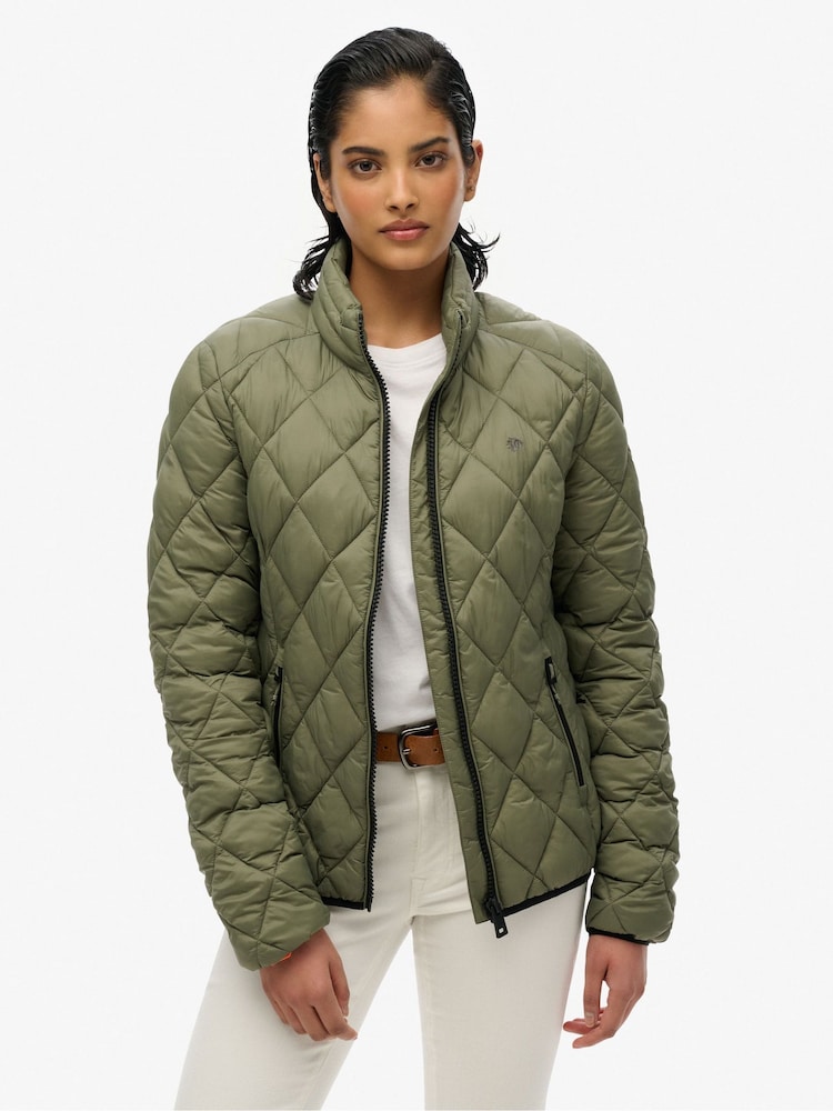 Superdry Green Diamond Quilt Fuji Lite 100% Cotton Jacket - Image 1 of 7