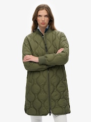 Superdry Green Long Quilted Liner Jacket - Image 1 of 7
