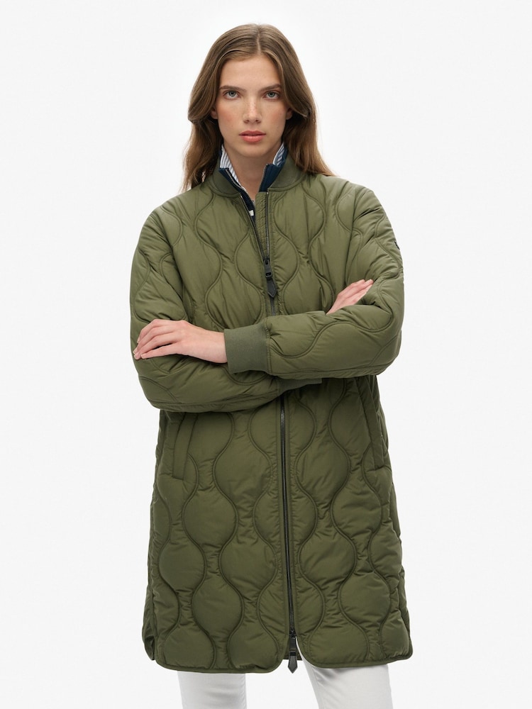 Superdry Green Long Quilted Liner Jacket - Image 1 of 7