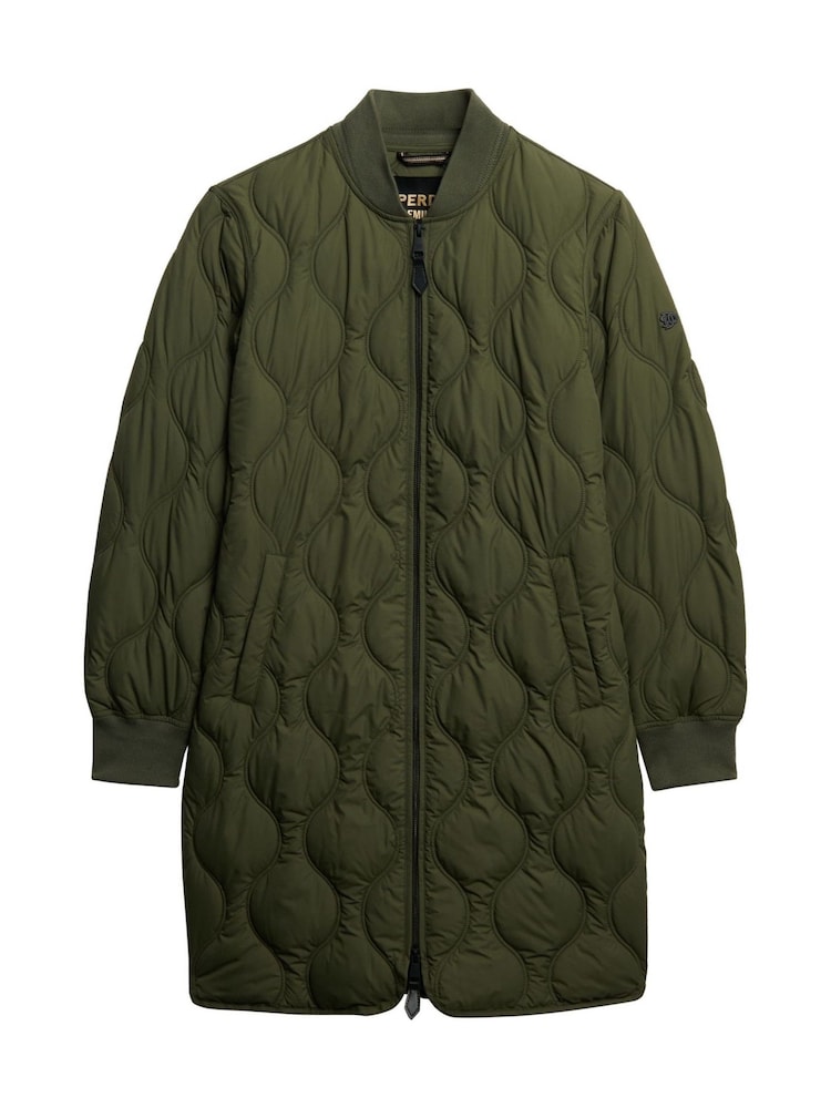 Superdry Green Long Quilted Liner Jacket - Image 7 of 7